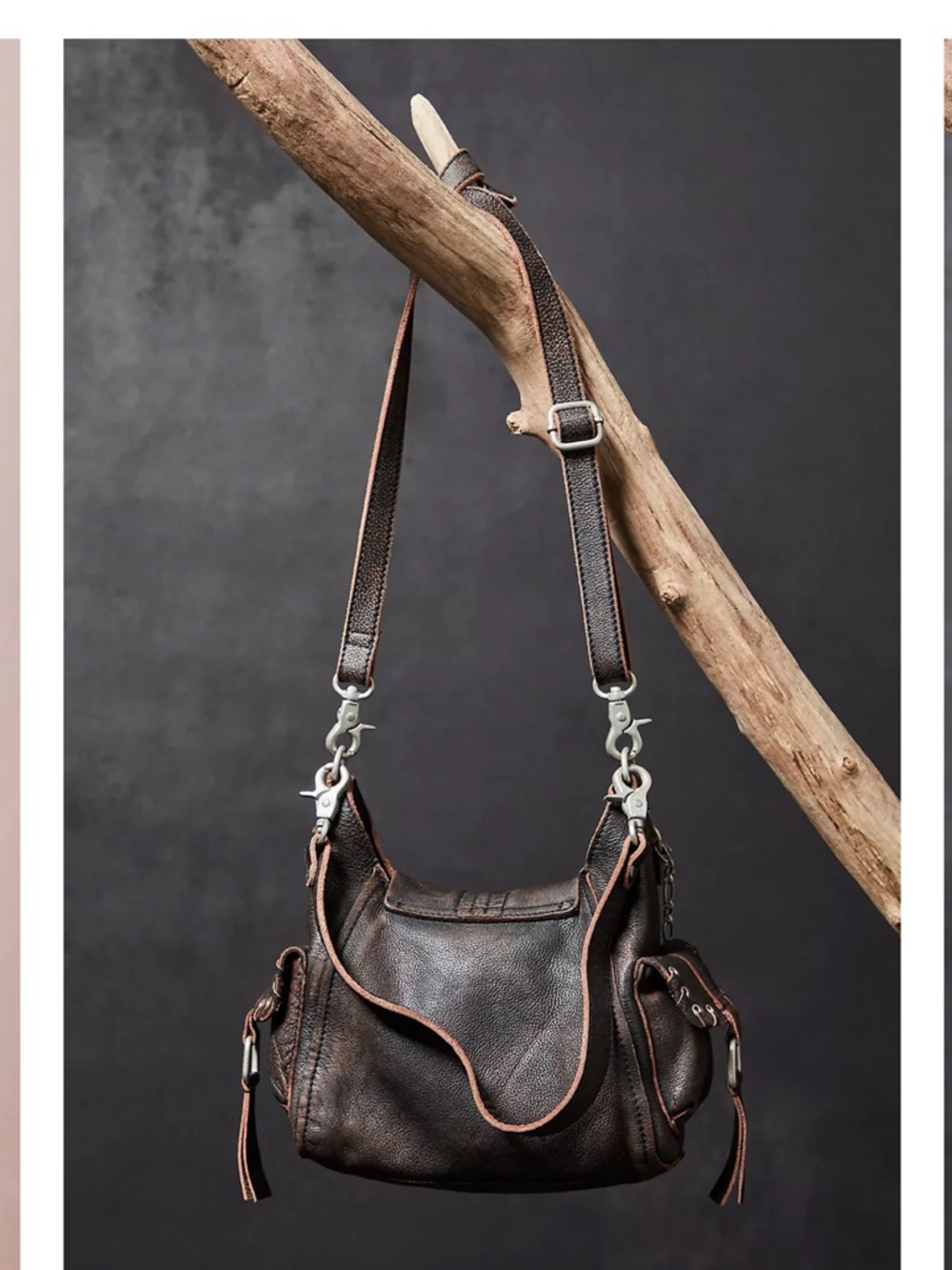 Free People Baby Leigh Distressed Crossbody Tote- Aged Graphite - Picture 2 of 5